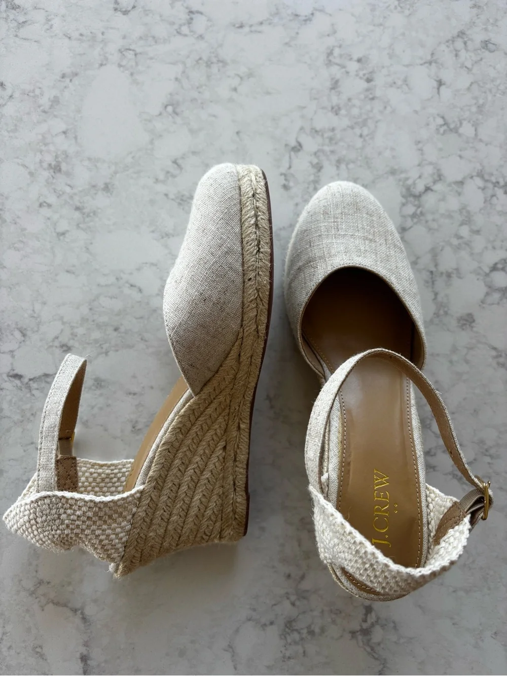 J. Crew Beige Linen Espadrille Wedge Sandals - size 9 - worn once and so cute!